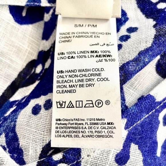 Chico's Ikat Poncho Linen White/Blue - Picture 6 of 8